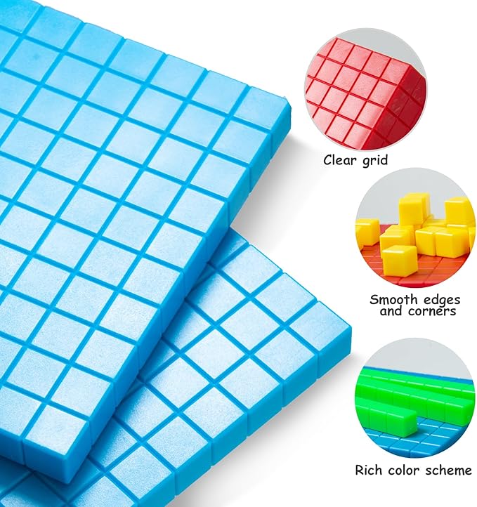 Math Manipulatives for Kids Aged 3+.Base Ten Blocks with Place Value Chart - Plastic Math Cubes to Help Educate Kindergarten Teachers.133 PCS