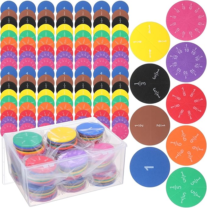 15 Sets Fraction Circles Fraction Manipulatives for Preschool Elementary School Educational Math Learning Manipulatives for Teacher Bulk with Storage Box