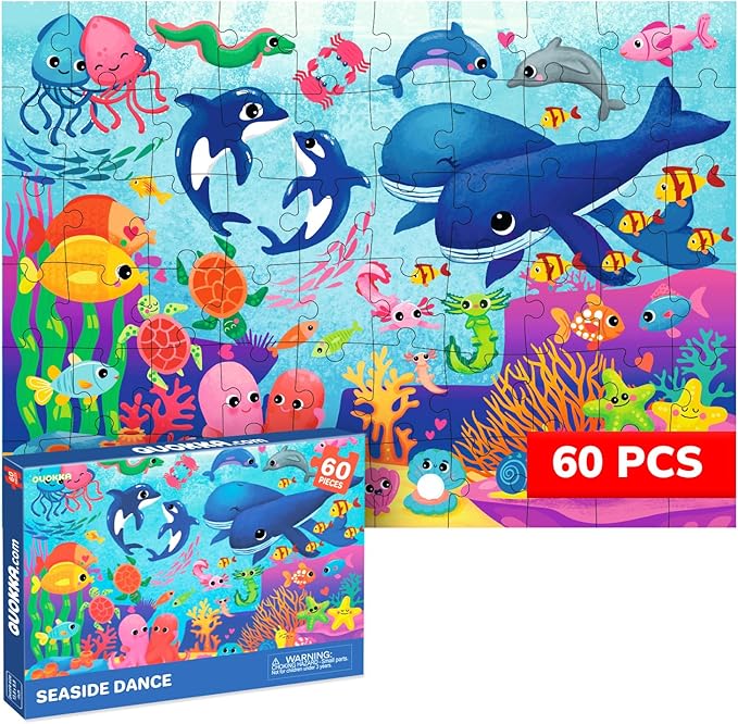 QUOKKA Puzzles for Kids Ages 4-6 – 60 Piece Jigsaw Puzzles for Toddlers Ages 3-5 with Ocean Animals – Quiet Time Toys for Preschoolers 2-4 – FSC Certified Educational Learning Game for Boys and Girls