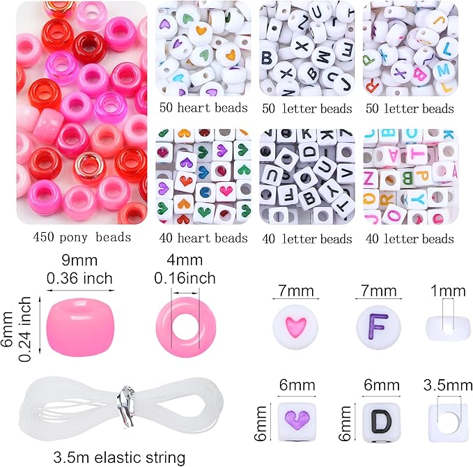 XIANNVXI 24Colours Pink Pony Beads for Bracelet Friendship 720pcs Letter Kandi Pink Pony Beaded Kit Bracelet Making Kit for Jewelry DIY Crafts