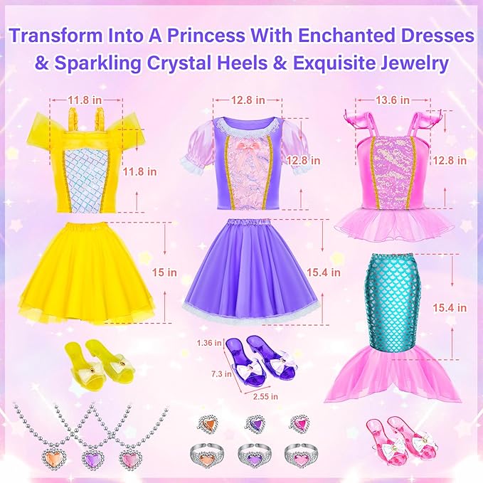 Princess Dress Up for Girl - Dress up Clothes for Toddler Girl, Princess Toys Christmas Birthday Gifts
