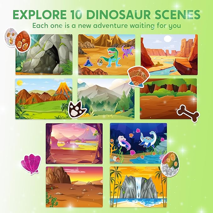 Klever Kits Foil Art Kit for Kids - Arts & Crafts Supplies, Mess Free Coloring, Dinosaur Foil Foam Stickers, Creative Travel Toys, Birthday Gifts for Boys & Girls Ages 4 and Up