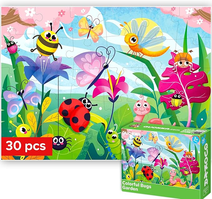 QUOKKA Puzzles for Kids Ages 3-5 - 30 Pieces Puzzles for Toddlers 2-4 - Bugs Learning Jigsaw Puzzles for Kids 4-6 Years Old - Educational Toys for Boy and Girl