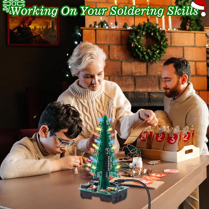3D Christmas Tree Soldering Kit, Icstation DIY Soldering Practice Kit Spectrum Light Xmas Tree Soldering Assemble Kit for Teaching Learning STEM Educational