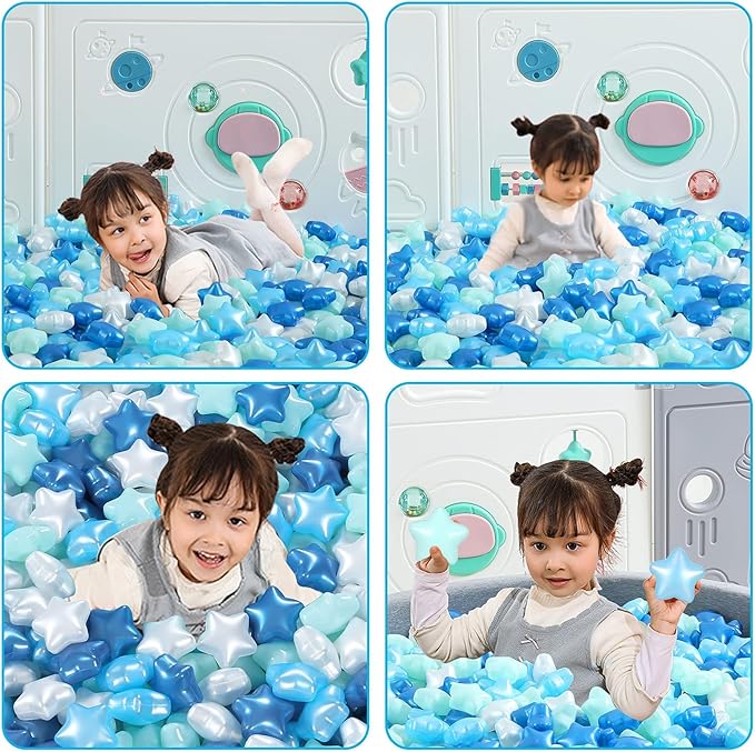 Ball Pit Balls Pack of 100 200 500 - Star and Round Set BPA Free Phthalate Free Non-Toxic Crush Proof Play Balls Soft Plastic Balls for Toddlers Baby Kids Birthday Pool Tent Party