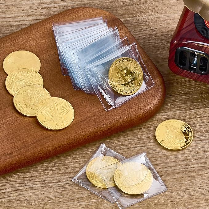 50PCS Single Pocket Coin Sleeves, 2.2 x 2.2 Inches Clear Plastic Holders, Individual Protectors, Small Pouches for Currency Bills Collectors