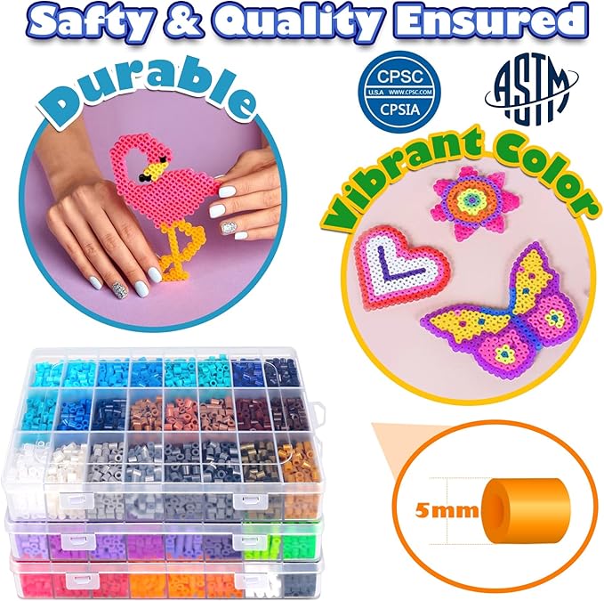 FUNZBO 15000+ 5mm Fuse Beads Kit - 72 Colors | 66 Patterns, Arts and Crafts for Kids, Art Decorations for Room, Toys Gifts for Girls, Boys and Teens Age 5+ Years Old
