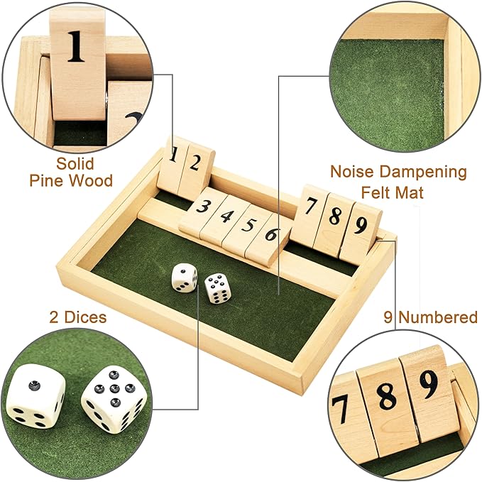 Alzheimers Products for Elderly, 9 Numbers Memory Games for Dementia Patients Seniors, Wooden Shut The Box Dementia Products for Elderly, Fidget Sensory Busy Board Gadgets Gifts Activities