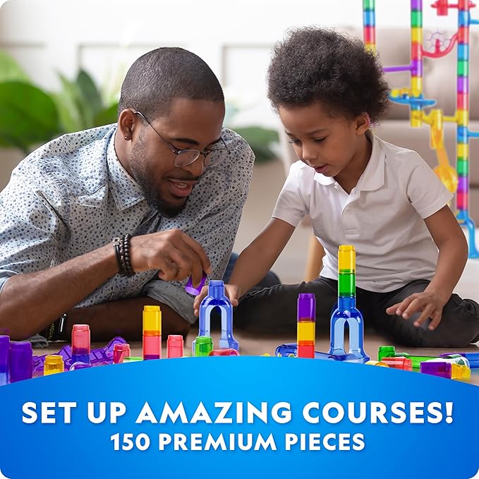 NATIONAL GEOGRAPHIC Glowing Marble Run – 150 Piece Construction Set with 30 Glow in The Dark Glass Marbles & Storage Bag, STEM Gifts for Boys and Girls, Building Project Toy (Amazon Exclusive)