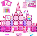 Diamond Magnetic Tiles Building Blocks – Princess Castle Pretend Play Toys with DIY Painting Set and Stickers for Kids 4 5 6 7 8 Year Old STEM Educational Birthday for Girls Boy