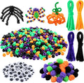 WILLBOND Halloween Pony Beads Plastic Beads Pipe Cleaners for Crafts Pompoms Chenille Stems and Wiggle Eyes for Halloween Party DIY Crafts Decorations Supplies Jewelry Making