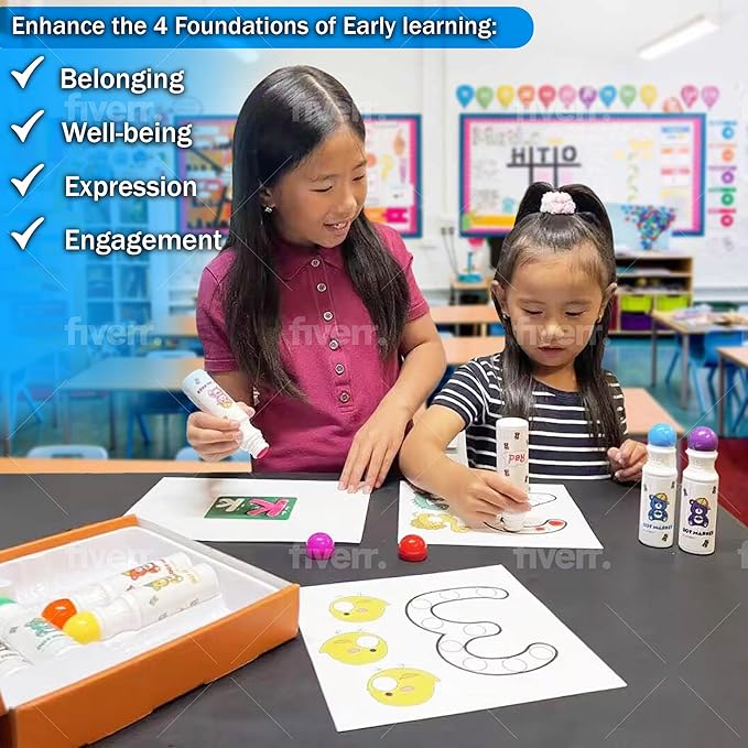 8 Washable Non-Toxic Dot Art Marker for Children Early Education, Fun Art Bingo Daubers Supplies with Alphabet Stencils and Activity Sheets