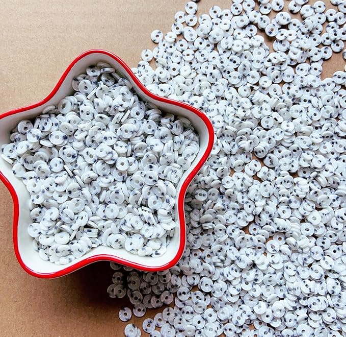 3000Pcs Clay Beads Flat Round Polymer Bead Vinyl Heishi Beads Flat Round Polymer Bead for Jewelry Making Necklace Bracelet (23-White+Grey)