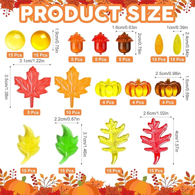 Draupnir Fall vase Filler,162 Pcs Sensory bin Filler Acrylic Pumpkin Leaves Acorn Gems Corn Fall Sensory bin Items for Thanksgiving Home Table Scatters Decoration Thanksgiving Craft Vase Fillers