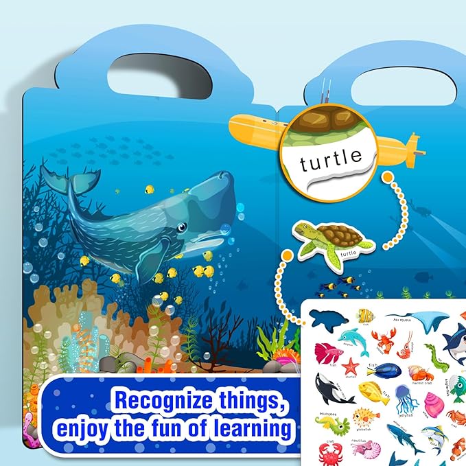 3 Sets Reusable Sticker Books for Toddlers 1-3, Removable Jelly Sticker Books for Kids 2-4 Years, Toddler Travel Toys Activity Book Trip Essentials for Kids- Princess, Unicorn and Ocean