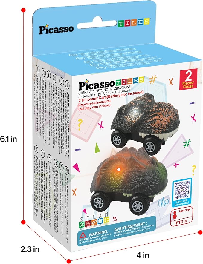 PicassoTiles 2 Piece Swift Highly Detailed Race Track Truck Dinosaur Cars Accessories in Bulk Package Compatible with STEM Magnetic Tile Race Track Building Kits for Kids Boys & Girls Ages 3+ PTE10