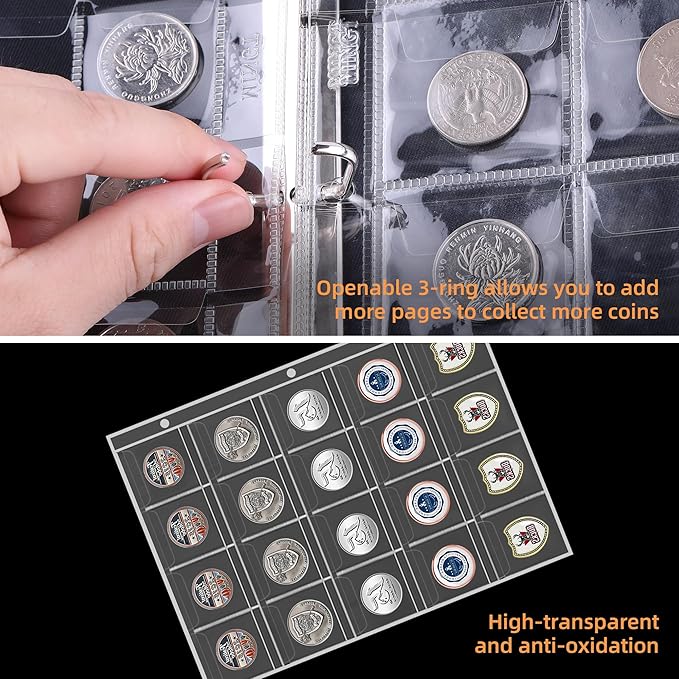Coin Collection Book for Collector,260 Pockets Fireproof Coin Collection Holder Album,Coin Collection Organizer Storage Box Case Album for 20/25/ 27/30/ 38mm Coins,Green
