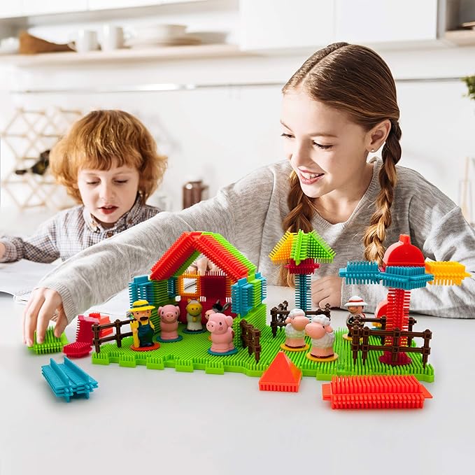 PicassoTiles PTB100 100pcs Hedgehog Shape 3D Building Blocks Tiles Farm Theme Set Learning Playset STEM Toy Set Educational Kit Child Branin Development Preschool Kindergarten Toy