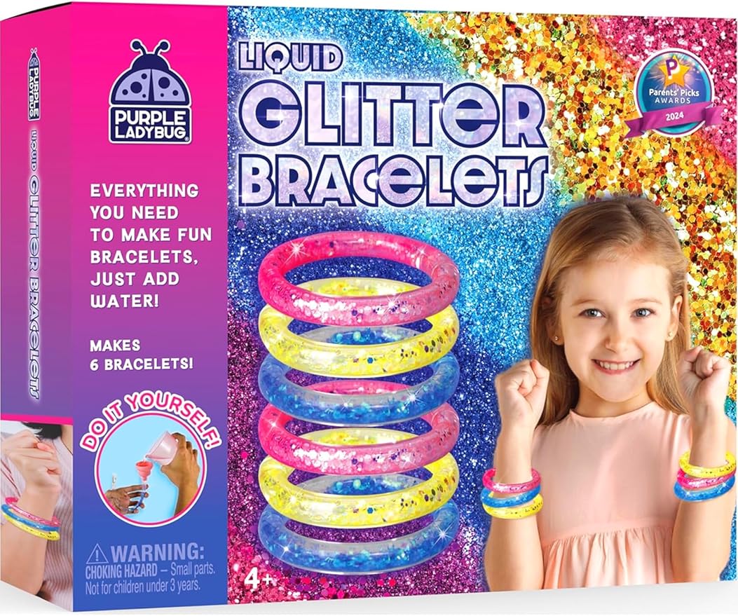 PURPLE LADYBUG Make Your Own Bracelet Making Kit for Girls - Creative Glitter Bracelet Craft Kit, DIY Jewelry-Making Set with Gemstones, Glitter & Tubes, Fun Craft Activity for Kids