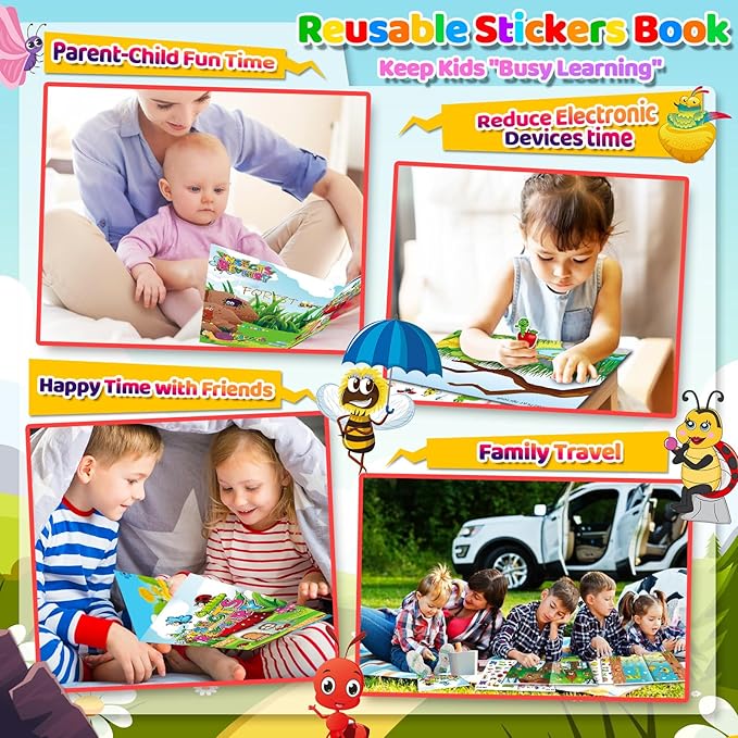 Sticker Book for Kids, 230+ Dinosaur & 240+ Insect Stickers & 16 Scenes, Reusable Activity Sheet, Seek and Find Sticker Coloring Pad, for Boys Girls Toddlers Ages 2-4 4-8 Years Old 3-5 6-7