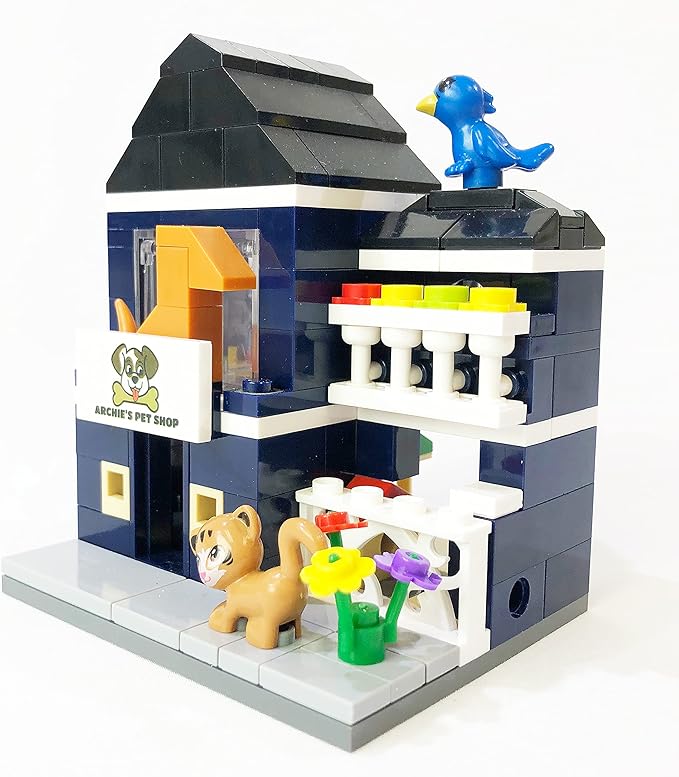 Brick Loot Mini City Pet Shop Building Set – 155-Piece Lego-Compatible Storefront, Modular Mini Bricks City Blocks Kit with Cat & Bird Figures, DIY Model for Kids & Adults, Display Collectible