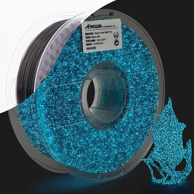 AMOLEN 3D Printer Filament, PLA Filament 1.75mm, Glow in The Dark Filament Blue Starry Sky, Best with UV Lamps, Fit Most 3D FDM Printers, Dimensional Accuracy +/- 0.02 mm, 1kg(2.2lbs) Spool