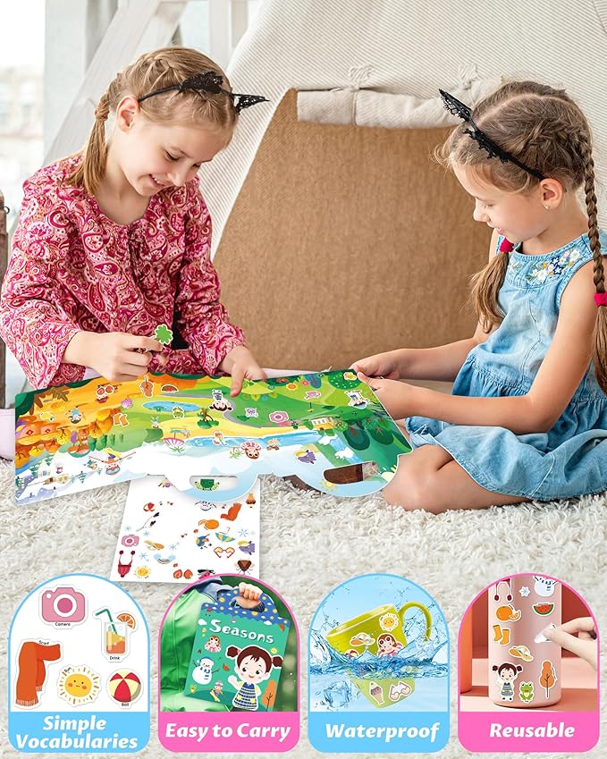 Reusable Sticker Book for Toddlers 2-4 Years, Stickers for Kids, Toddler Craft Activities, Toddler Travel Toys Ages 2+ Boy Girl Birthday Gifts
