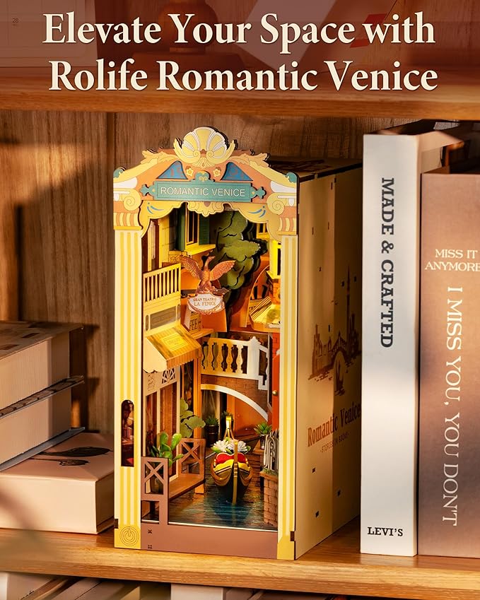 Rolife DIY Book Nook Kits for Adults 3D Wooden Puzzle-Bookshelf Insert Booknook-Miniature Kit-Gifts for Boys Girls (Romantic Venice)