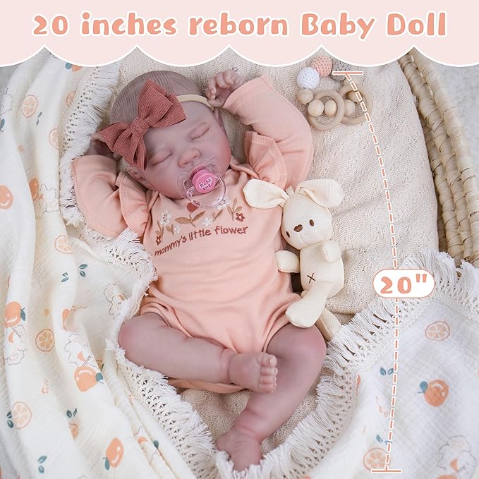 Lifelike Reborn Baby Dolls, 20-Inch Realistic Baby Doll Girl Soft Cloth Body Newborn Doll with Complete Accessories for Kids Age 3+ Real Life Dolls, Lovely & Pretty Girls