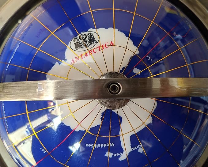 Limited Edition! Unique Art Since 1996 Blue Ocean Table Top Gemstone World Globe with 4-Legs Silver Zinc Alloy Stand (220MM/9 INCHES 4 LEG/BLUE OCEAN)