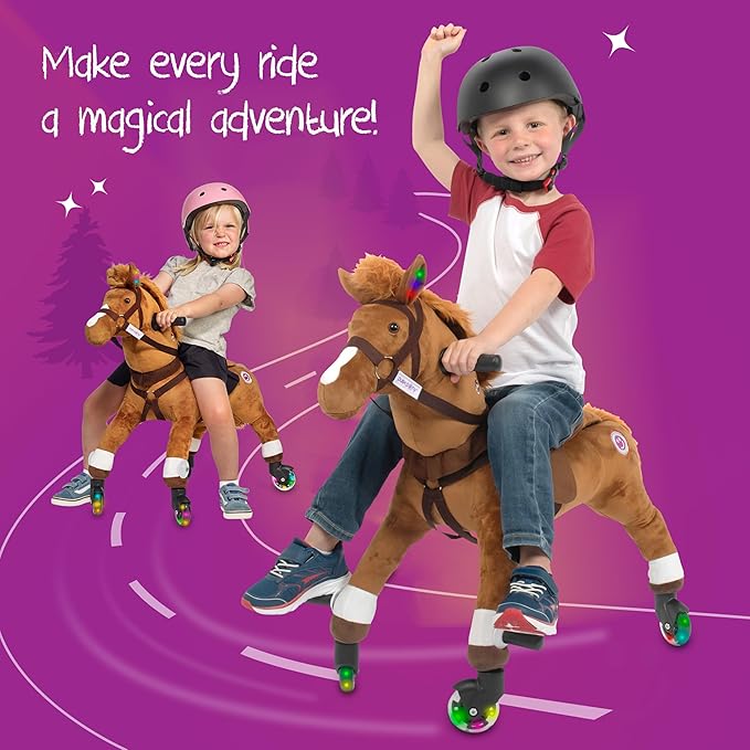 Power Pony Ride On Toy for 2+ Kids - Power Ponies Push Pull Kids Ride On Horse for Toddlers with A Removable Parent-Controlled Push Handle for Easy Rides, Brown, Champ