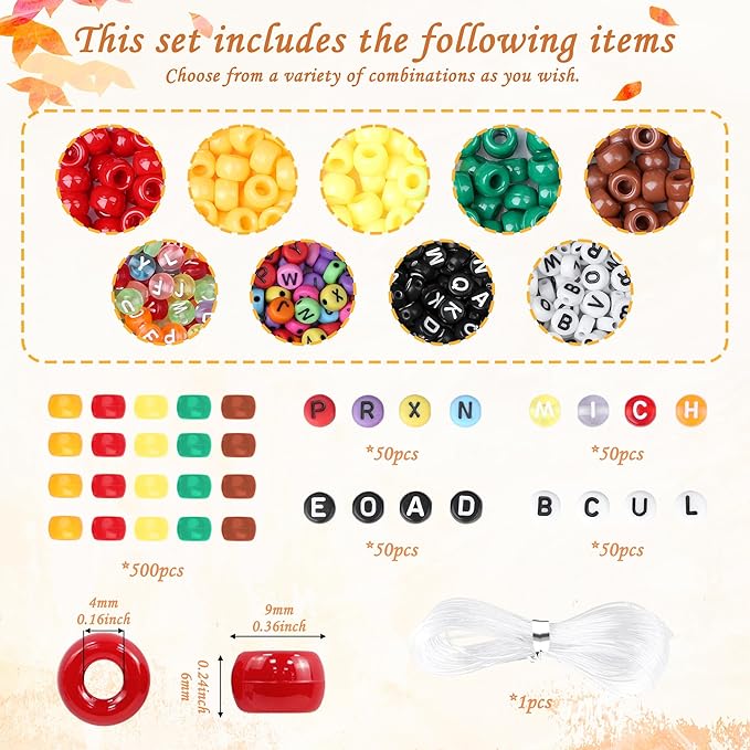 XIANNVXI 10Colours Fall Pony Letter Beads Set Friendship Bracelet Making Kit 500pcs Red Orange Yellow Green Brown Pony Beads Bulk