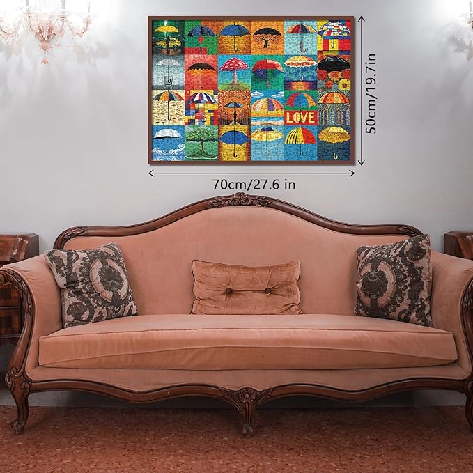 Colorful Umbrella Puzzles 1000 Piece for Adults, Art Jigsaw Puzzles Painting Puzzle 1000 Piece for Adults, Collage Funny Rainbow Puzzles As Home Decor
