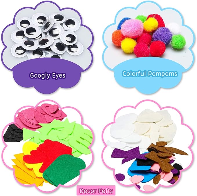 WATINC 6Pcs Hand Puppet Making Kit, Art Craft Felt Sock Puppet Toys, Creative DIY Make Your Own Pompoms Wiggle Googly Eyes Storytelling Role Play Party Supplies Gift for Girls Boys (Animals)