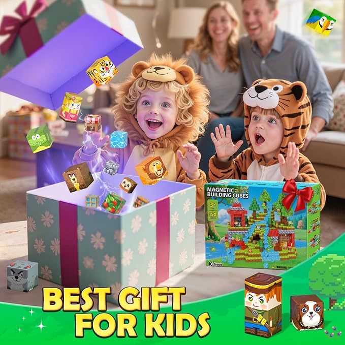 150PCS Magnetic Blocks - Mine Magnet World Forest Animal Set, Magnet Toys Games for Kids Ages 4-6 6-8 8-12, Magnetic Building Blocks for Boys & Girls, STEM Montessori Sensory Toys for Kids Ages 3+