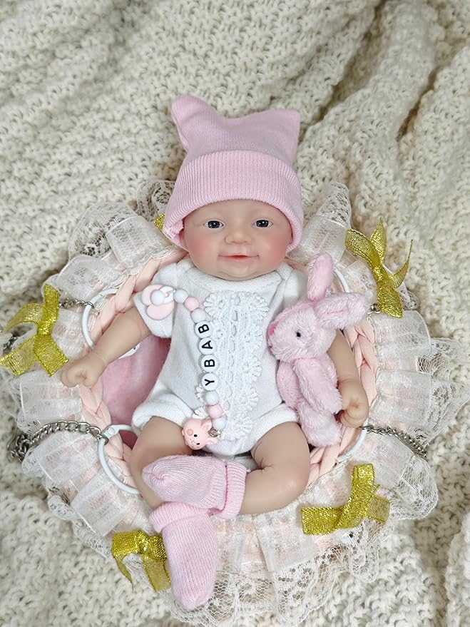 7 Inch Miniature Silicone Full Body Reborn Baby Doll Micro Realistic Newborn Doll Lifelike Eyes Open Baby Girl Looks Like Real Babies Anti Stress Dolls