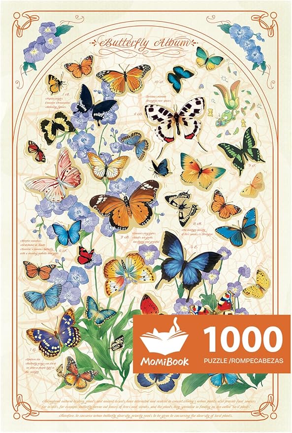 MOMIBOOK Puzzles for Adults 1000 Pieces Jigsaw Puzzles of Butterflies Whisper of Blossom, Pearlescent Butterfly Painting Image Challenging Hard Impossible Puzzle Unique Party Christmas Birthday Gifts