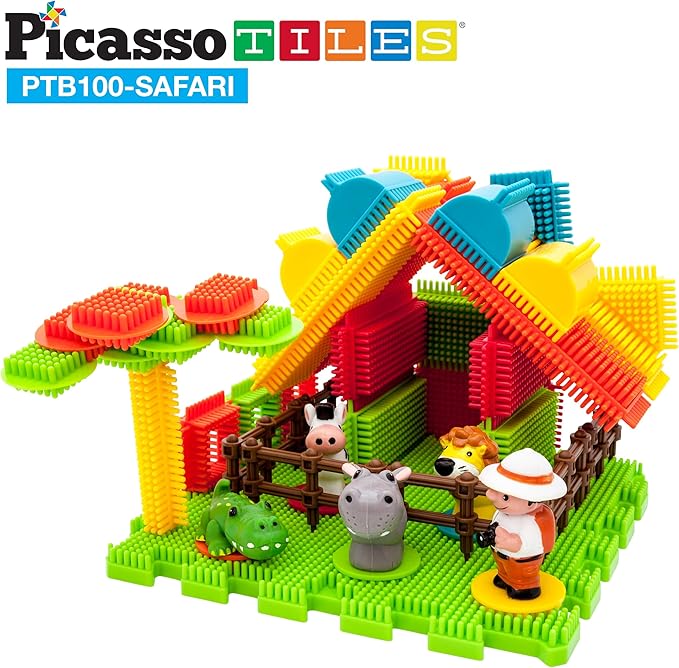 Picasso Toys PTB100 100pcs Hedgehog Block 3D Building Blocks Tiles Safari Theme Set Learning Playset STEM Toy Set Educational Kit Child Brain Development Preschool Kindergarten Toy for Age 3 & Up