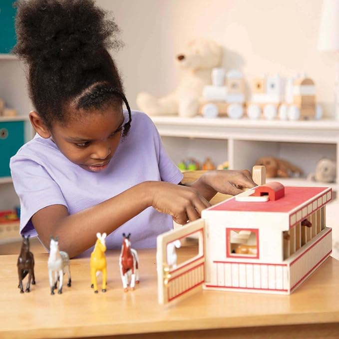 Melissa & Doug Take-Along Show-Horse Stable Play Set with Wooden Stable Box and 8 Toy Horses