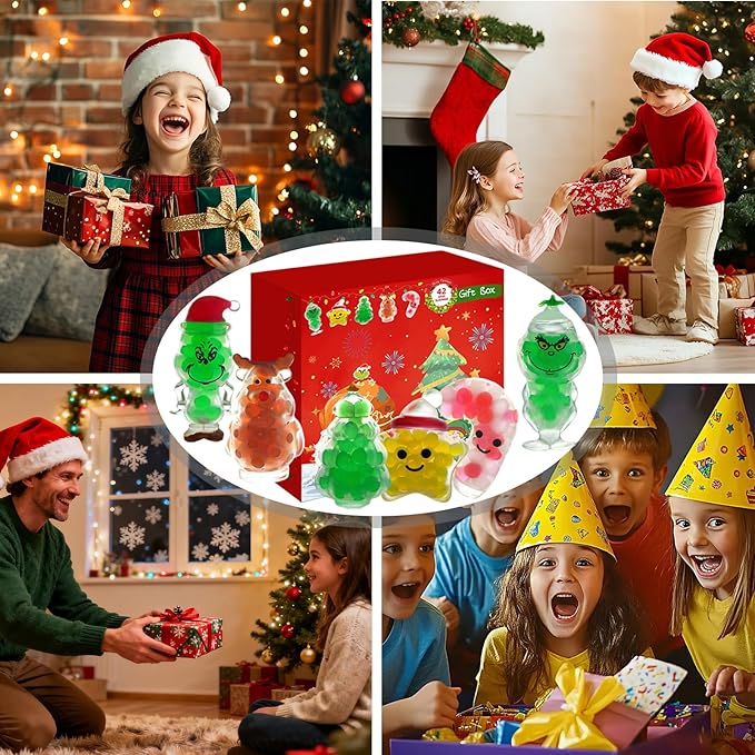 Christmas Squishy Stress Balls Fidget Toys – Sensory Stress Relief Squishy Fidget Toys ,Party Favors for Kids 4-8 8-12, Christmas Stocking Stuffers, Classroom Rewards, and Gift Bag Fillers (28PCS)