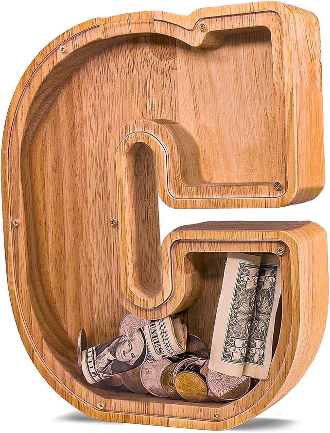 Wooden Letter Piggy Bank for Kids Larger Letter Piggy Bank for Boys and Girls Personalized Piggy Bank Initial Coin Bank Wood Kids Money Bank for Birthday and Festival