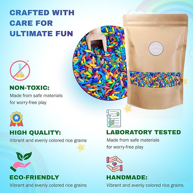 Colored Rice in Vibrant Colors, Sensory Bin Filler, Rainbow Rice for Art & Craft, Creative Learning & Color Perception, Non-Toxic, Safe for Kids & Pets, Made in The USA (2lbs) (Mix-3)
