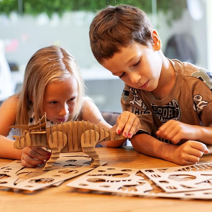 Cottify Dinosaur 3D Cardboard Puzzle - Fun 3D Puzzles for Adults & Kids, Easy to Assemble 3D Puzzle, Eco-Friendly, No Scissors or Glue Needed, Perfect Sustainable Gift (2-Pack)