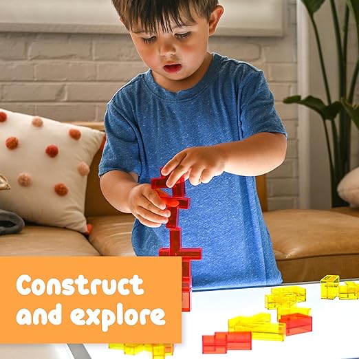 SPARK & WOW Light Table Blocks, 12 Shapes and Two Colors, Toddler Sensory Building Blocks, Translucent Light Table Manipulatives, Sensory Toys for Toddlers