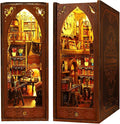 Book Nook Kit, DIY Dollhouse Booknook Bookshelf Insert Decor Alley, DIY Book Nook Miniature Kit with Lights, 3D Wooden Puzzle Decorative Bookend Miniature Model Kits for Kids/Adults