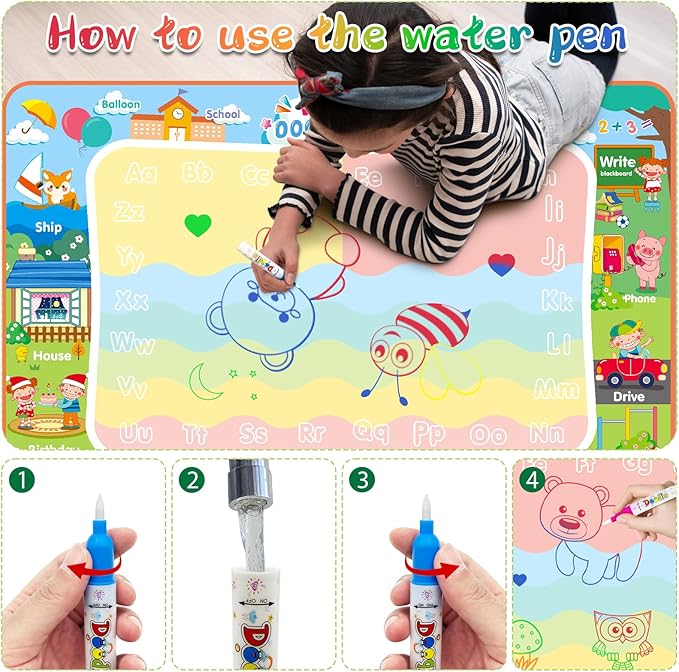 Extra Large Water Doodle Mat 60 x 40 Inches Kids Water Painting Doodle Drawing Mat Toy Writing Free Coloring Magic Educational Toys for Boys Girls Age 3 4 5 6 7 8 Year Old Christmas Birthday Present