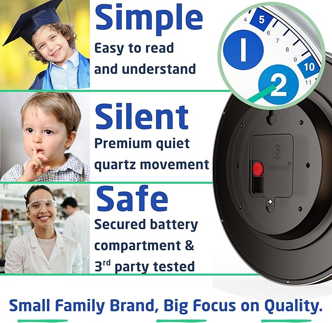 OWLCONIC Kids Analogue Time Teaching Clock Blue Green