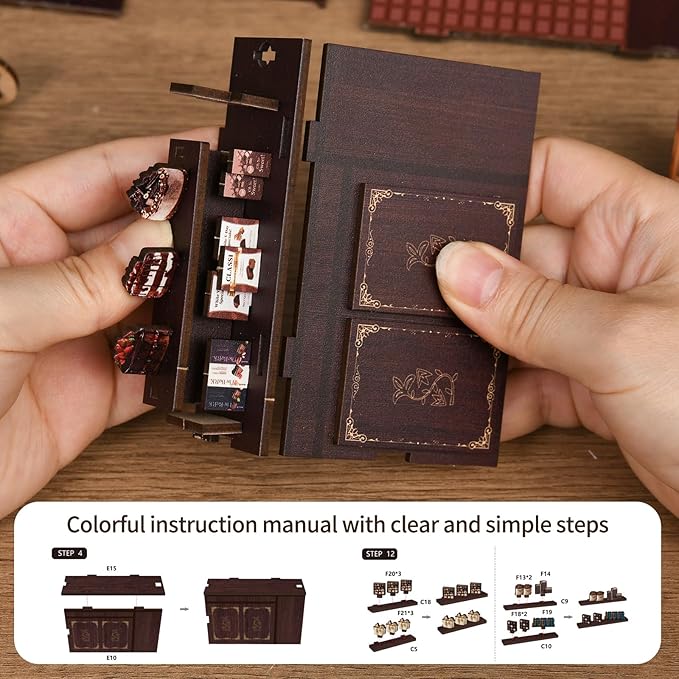 DIY Miniature House Kit, Mini House Building Kit, DIY Book Nook Kit, Tiny Model House for Adults to Build, Beginner 3D Wooden Book Nook, for Family Friends (Sweet Chapter)