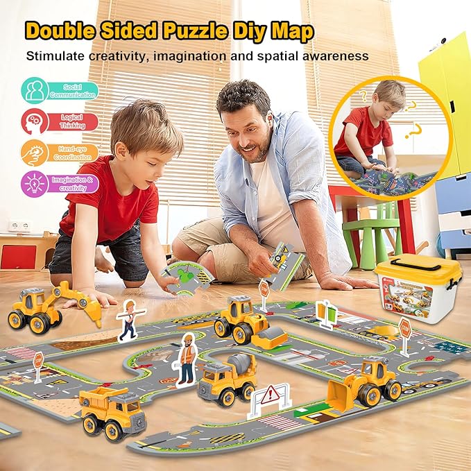 Take Apart Construction Truck Excavator Toys for Kids Ages 3-8, STEM Learning Building Toys with Electric Drill & Puzzle Play, Educational Engineering Birthday for Boys Kids Toddlers