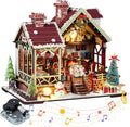 Miniature House Kit – Warm Christmas Lodge, DIY Wooden Dollhouse with LED & Music Box, Tiny House Craft Gift for Teens Families Friends